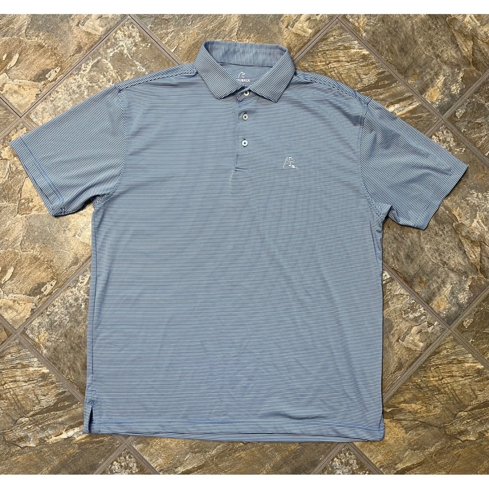 Rhoback Performance Polo Mens L Blue Stripe Short Sleeve Golf Shirt - Picture 1 of 8
